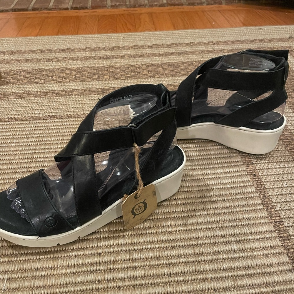 Born black leather platform wedge size 8 sandal